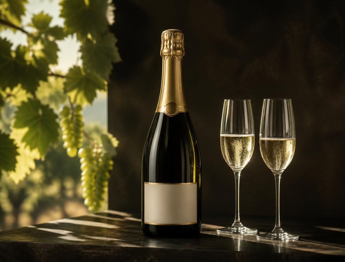 Bottiglia di metodo classico e due calici